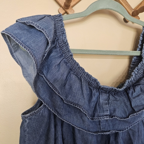 Express Denim Blue Ruffled Blouse - Picture 7 of 9